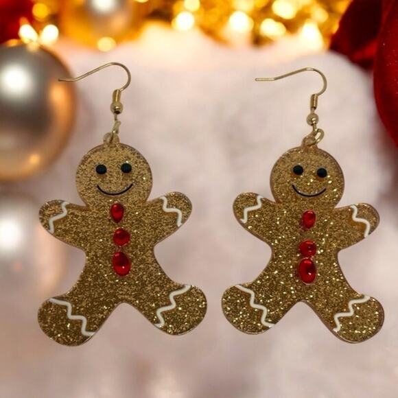Glitter Gingerbread Man Earrings - Picture 2 of 5